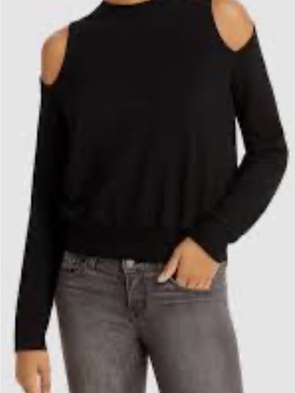 Monrow Black Cold-Shoulder Crewneck Sweater
